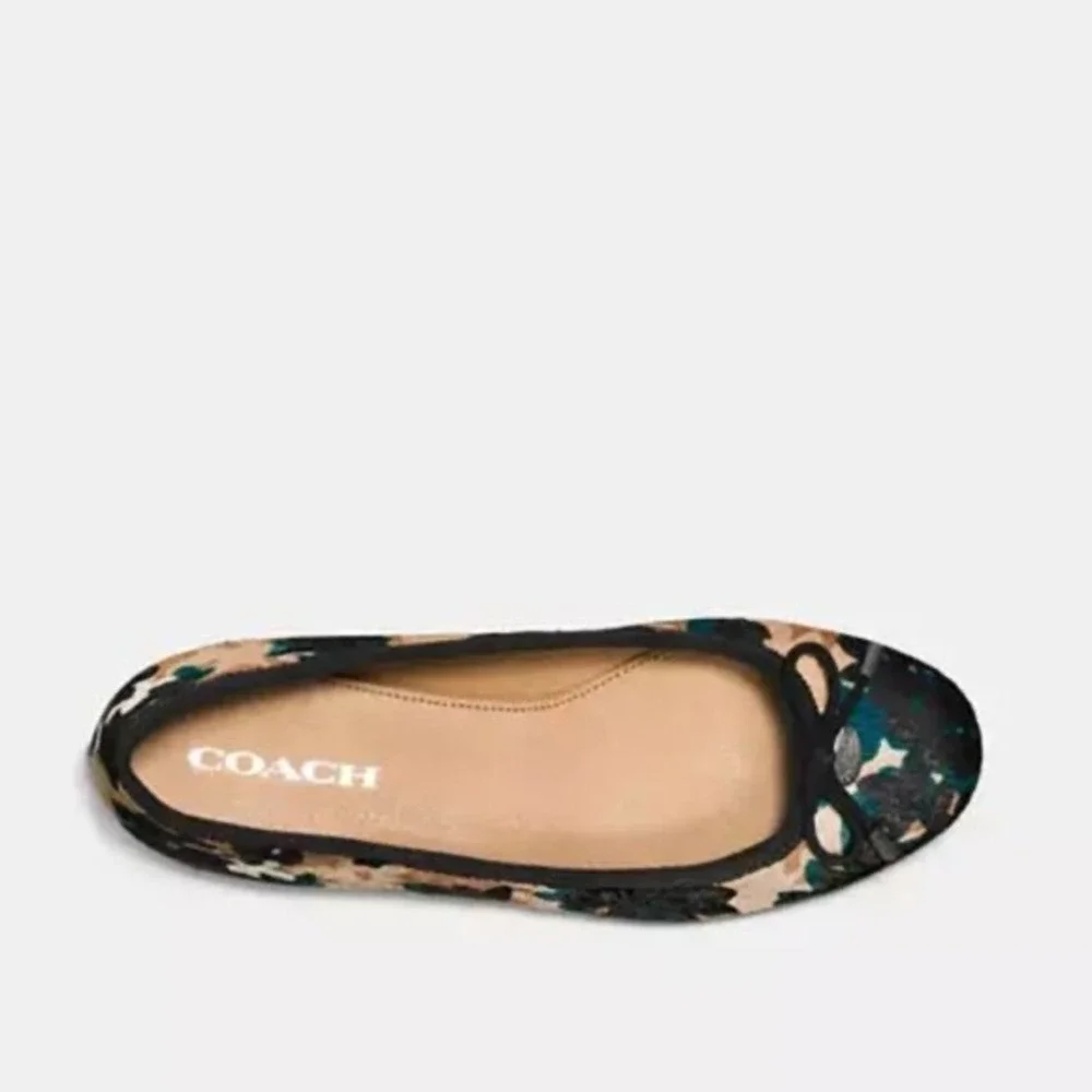 Coach Lara Scattered Leaf Calf Hair Ballet Flats Walnut Multi 5M 34A01142-WMT